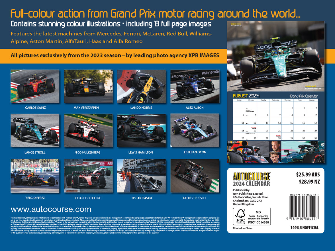 2024 Autocourse Grand Prix Wall Calendar — Calendar Club