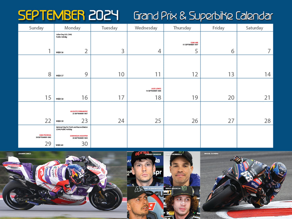 2024 Motocourse Grand Prix & Superbikes Wall Calendar