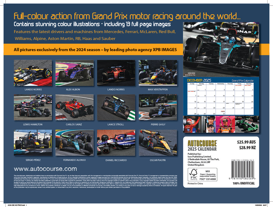 2025 Autocourse Grand Prix Large Wall Calendar by  Icon Publishing Limited from Calendar Club