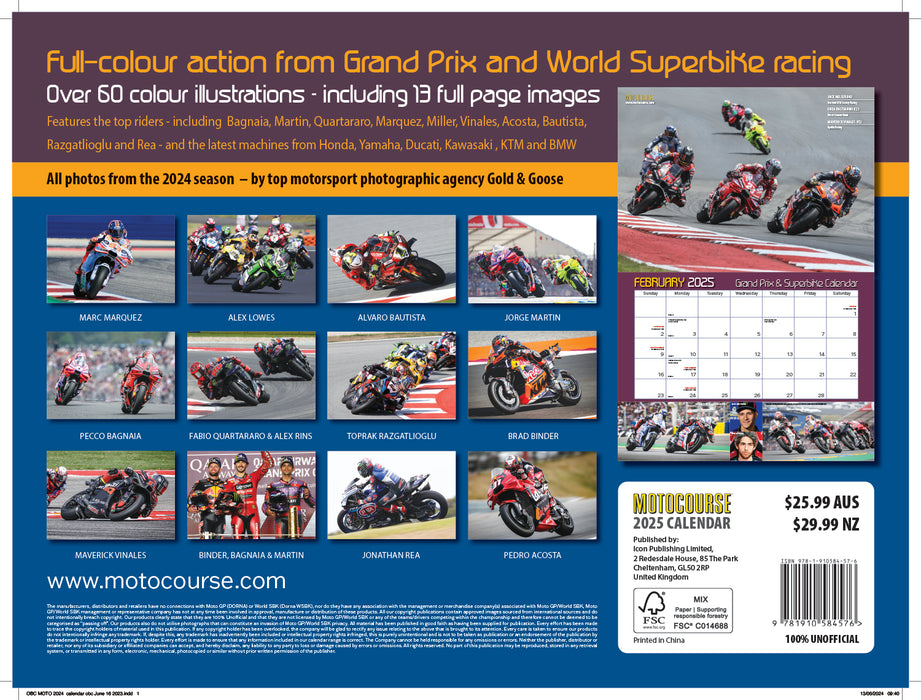 2025 Motocourse Grand Prix & Superbike Large Wall Calendar