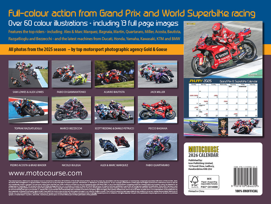 Motocourse Grand Prix Superbike 2026 Deluxe Wall Calendar
