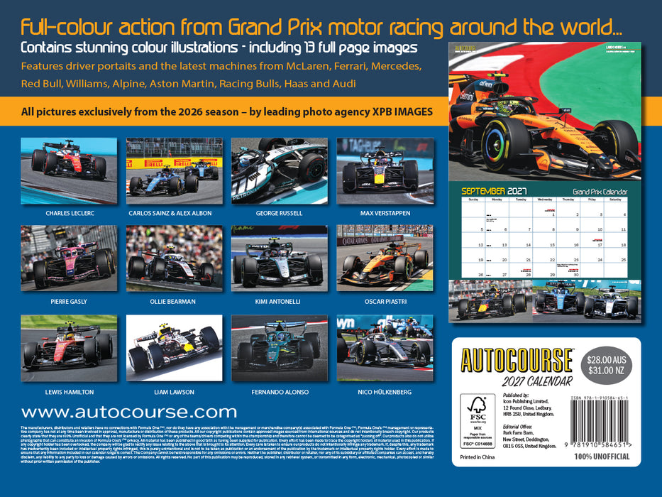 Autocourse Grand Prix 2027 Large Wall Calendar