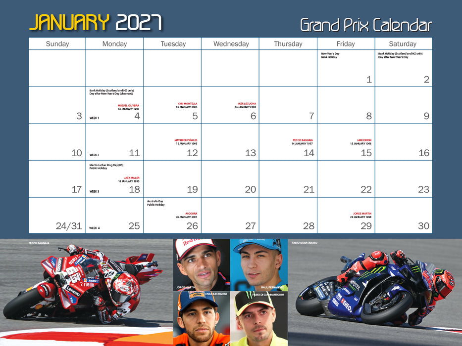 Motocourse Grand Prix Superbik 2027 Large Wall Calendar