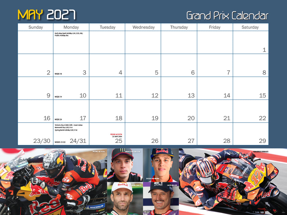 Motocourse Grand Prix Superbik 2027 Large Wall Calendar
