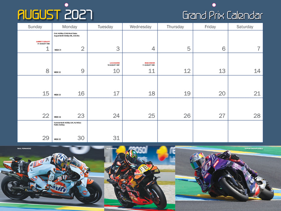 Motocourse Grand Prix Superbik 2027 Large Wall Calendar