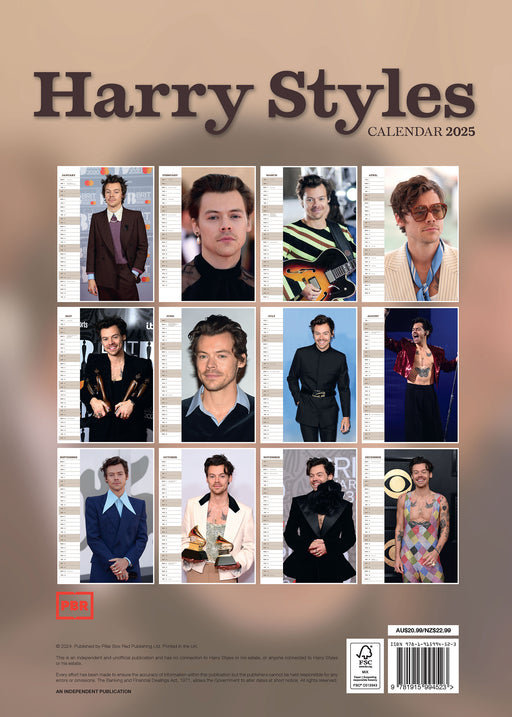 2025 Harry Styles Large Wall Calendar by  Pillar Box Red Publishing Ltd from Calendar Club