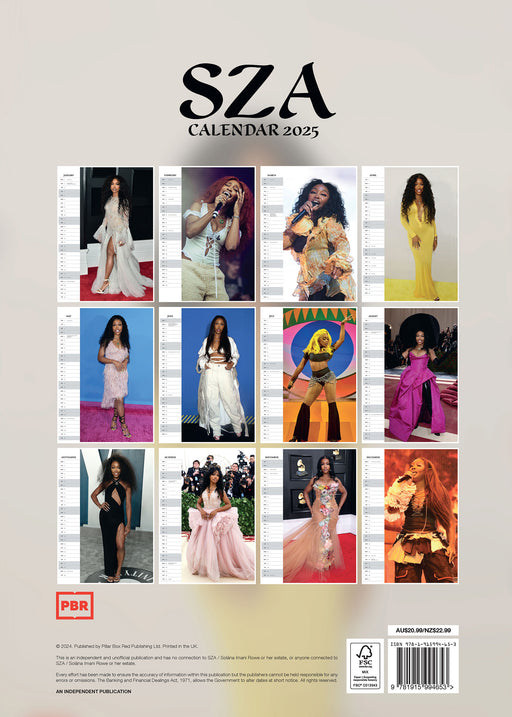 2025 SZA Wall Calendar by  Pillar Box Red Publishing Ltd from Calendar Club