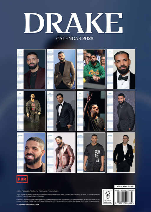 2025 Drake Large Wall Calendar by  Pillar Box Red Publishing Ltd from Calendar Club