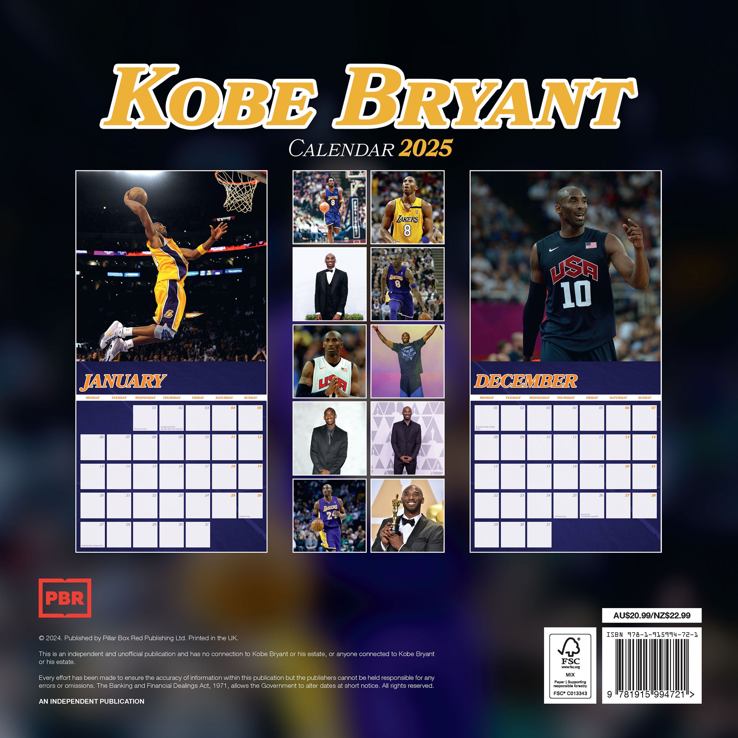 Calendar Club 2025 Kobe Bryant Wall Calendar