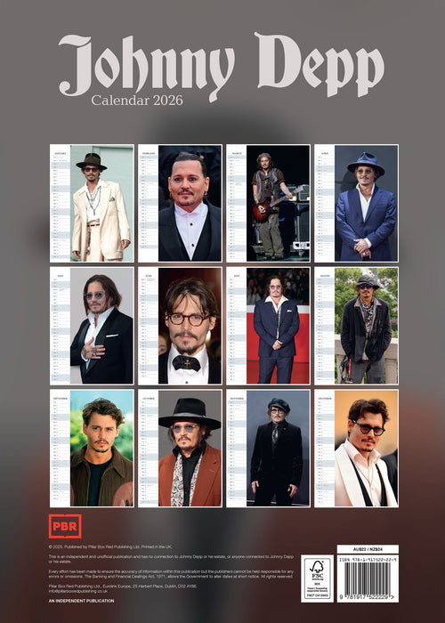 Johnny Depp 2026 A3 Wall Calendar