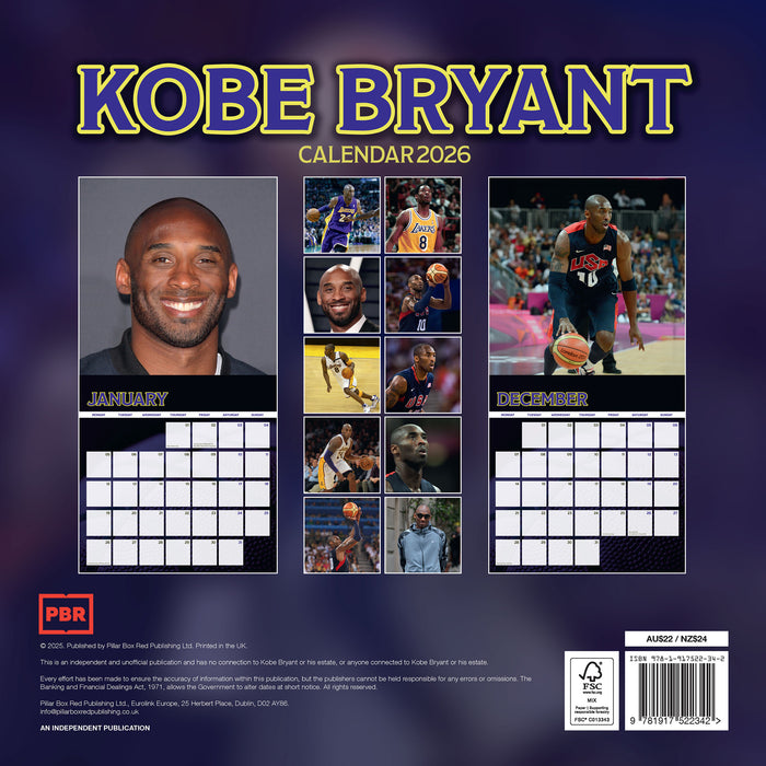 Kobe Bryant 2026 Square Wall Calendar