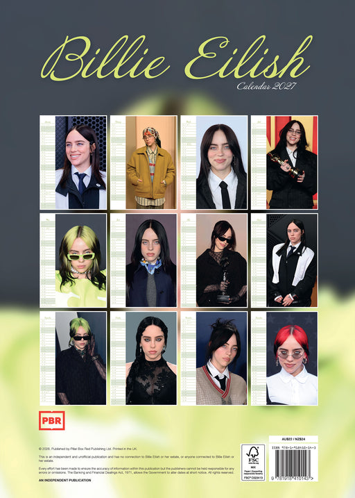 Billie Eilish 2027 A3 Wall Calendar