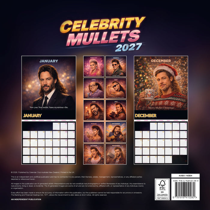Celebrity Mullets 2027 Square Wall Calendar
