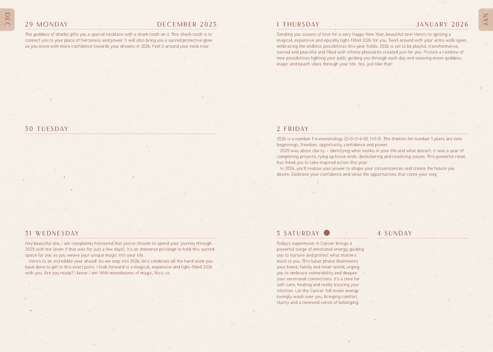 Moon Goddess Diary Southern Hemishphere 2026 Weekly Diary