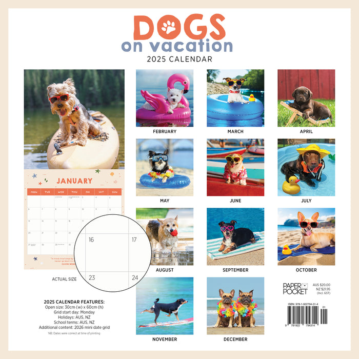 2025 Dogs on Vacation Wall Calendar