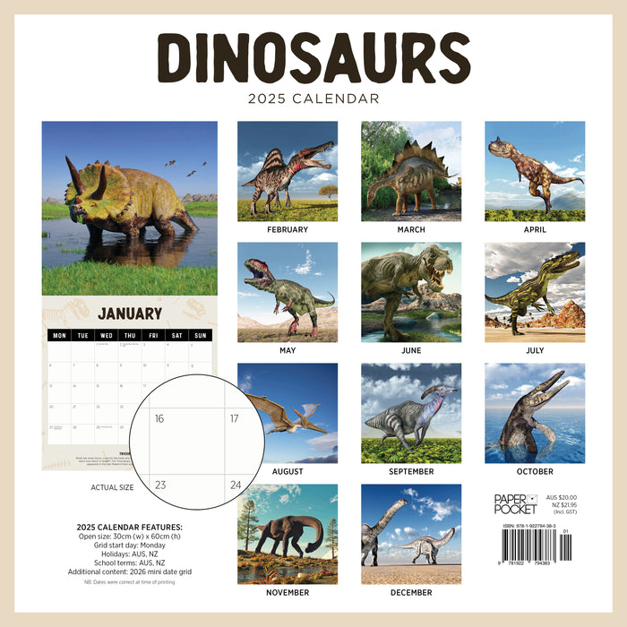 2025 Dinosaurs Wall Calendar