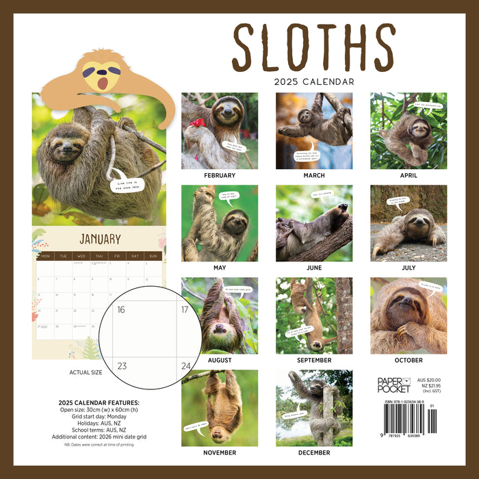 2025 Sloths Wall Calendar