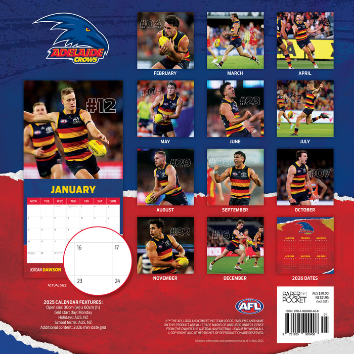 2025 AFL Adelaide Crows Wall Calendar