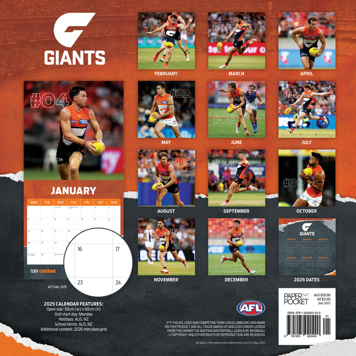 2025 AFL Greater Western Sydney Giants Wall Calendar