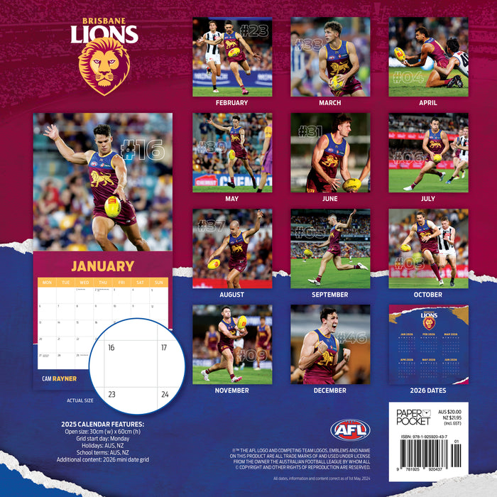 2025 AFL Brisbane Lions Wall Calendar