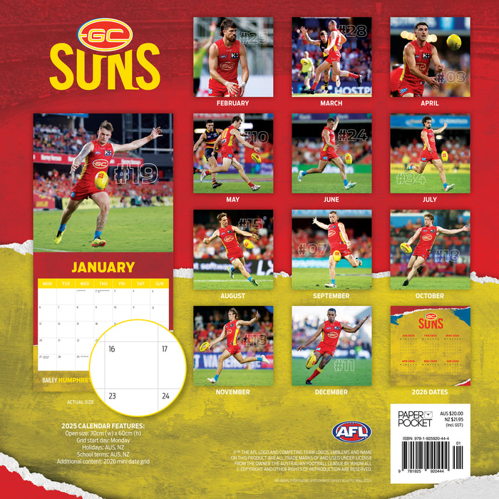 2025 AFL Gold Coast Suns Wall Calendar