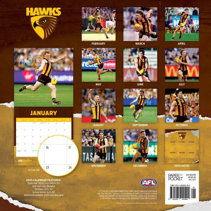 2025 AFL Hawthorn Hawks Wall Calendar