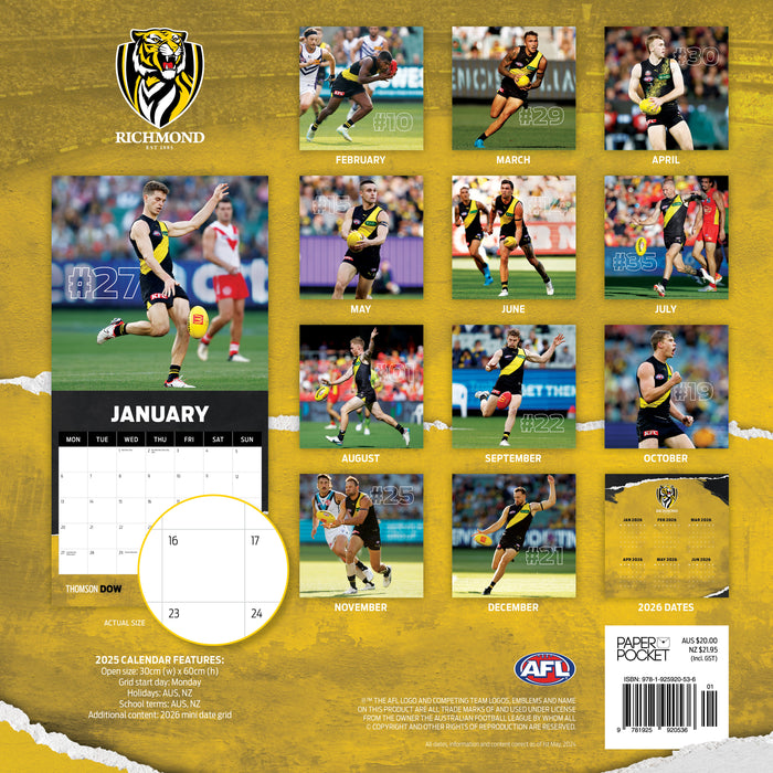 2025 AFL Richmond Tigers Wall Calendar