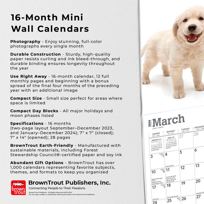 2024 Golden Retriever Puppies Mini Wall Calendar