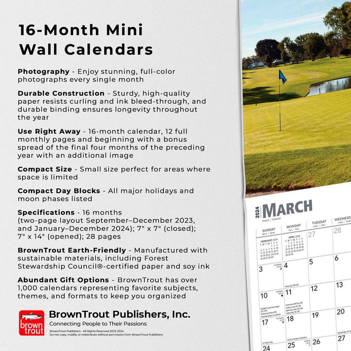 2024 Golf Courses Mini Wall Calendar