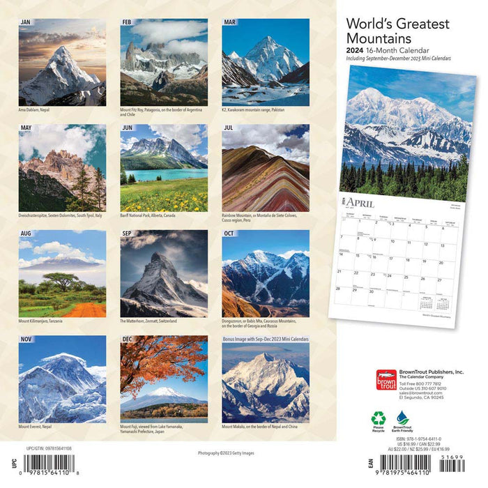 2024 World's Greatest Mountains Wall Calendar