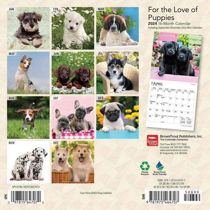 2024 For the Love of Puppies Mini Wall Calendar