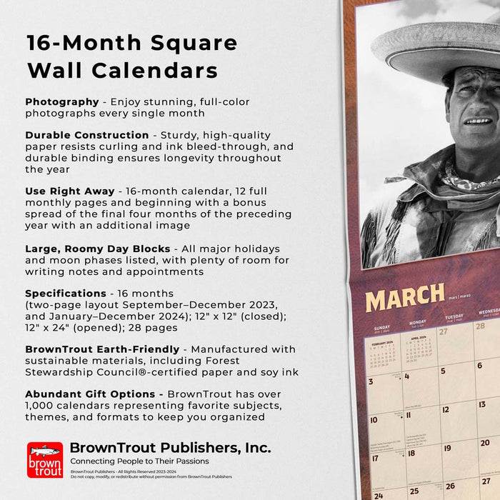 2024 John Wayne In The Movies Wall Calendar