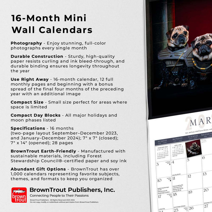 2024 Fantasy Pugs Mini Wall Calendar