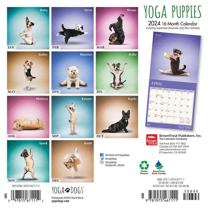 2024 Yoga Puppies Mini Wall Calendar