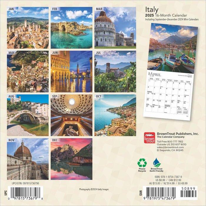 2025 Italy Mini Wall Calendar by  BrownTrout Publishers Inc from Calendar Club