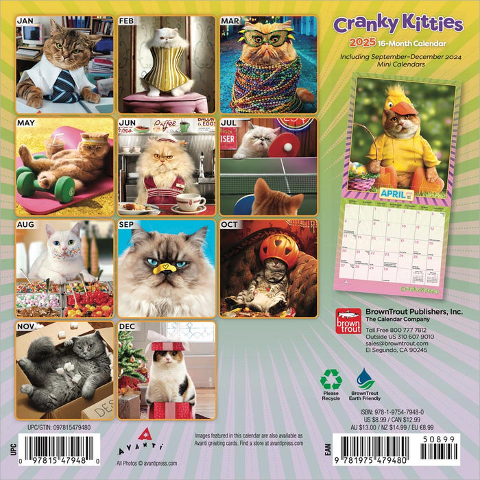 2025 Avanti Cranky Kitties Mini Wall Calendar by  BrownTrout Publishers Inc from Calendar Club