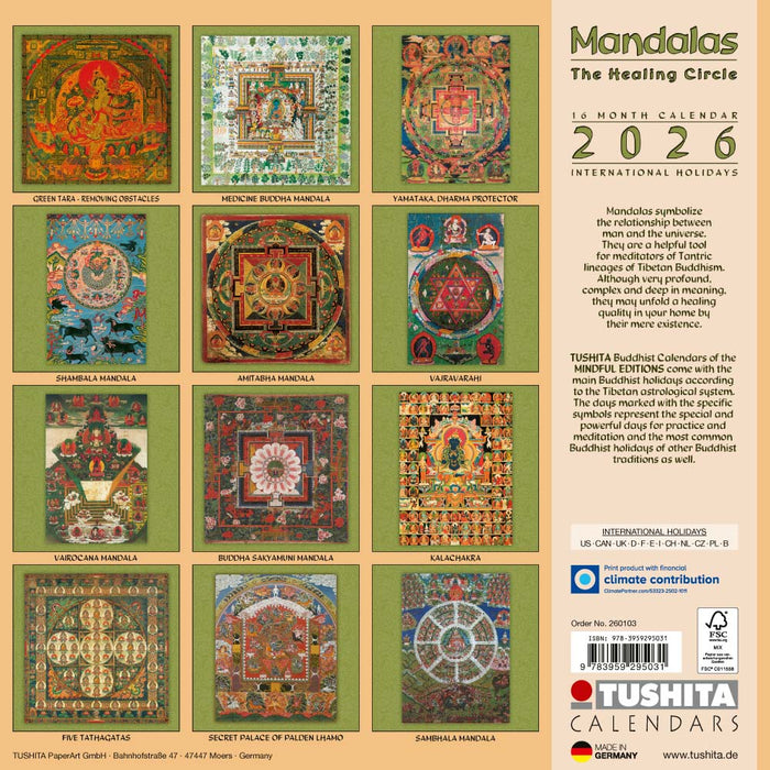 The Healing Mandalas 2026 Square Wall Calendar