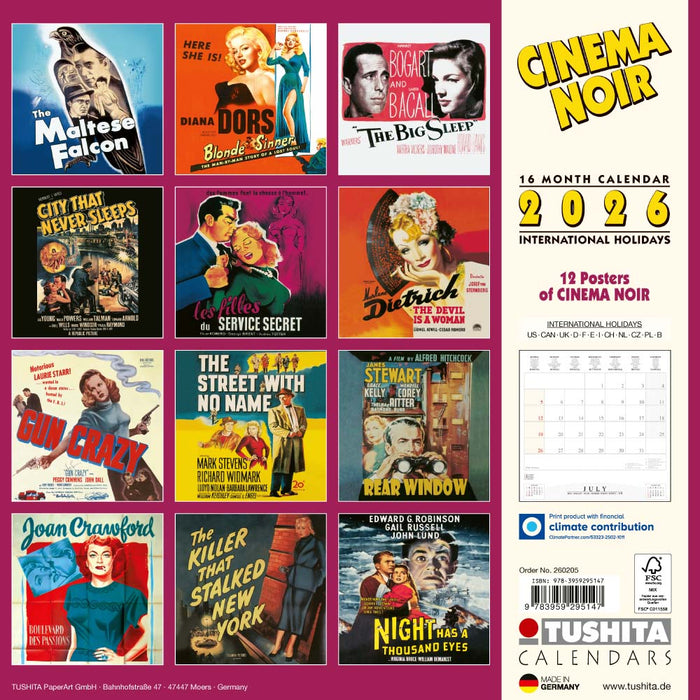 Cinema Noir 2026 Square Wall Calendar