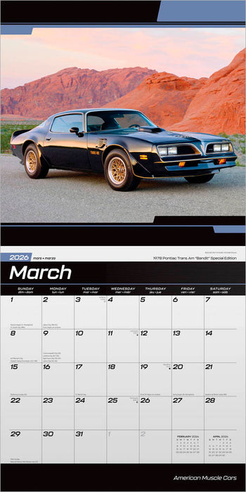 American Muscle Cars 2026 Square Wall Calendar