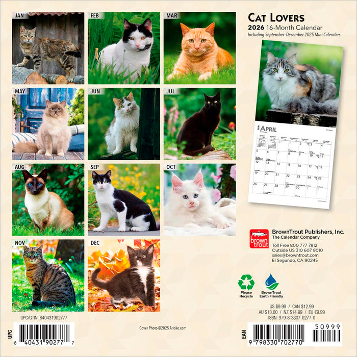 Cat Lovers 2026 Mini Wall Calendar