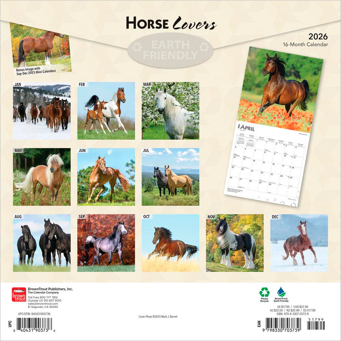 Horse Lovers 2026 Square Wall Calendar