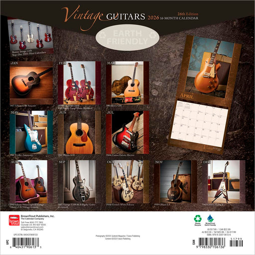 Vintage Guitars 2026 Square Wall Calendar
