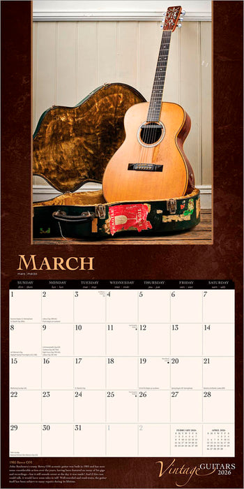 Vintage Guitars 2026 Square Wall Calendar