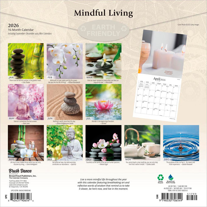 Mindful Living 2026 Square Wall Calendar