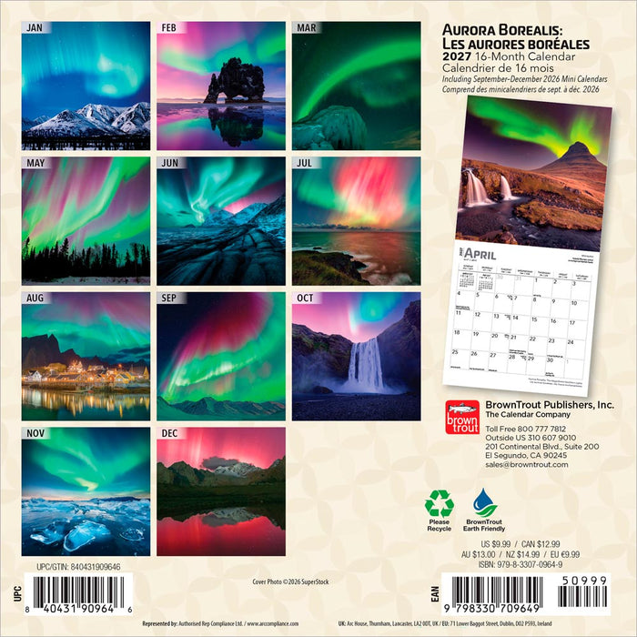 Aurora Borealis Les Astronomy 2027 Mini Wall Calendar