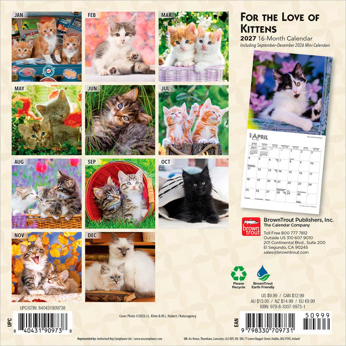 For the Love of Kittens 2027 Mini Wall Calendar
