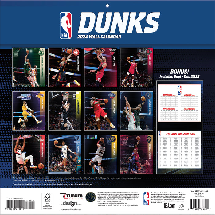 2024 NBA Dunks Wall Calendar