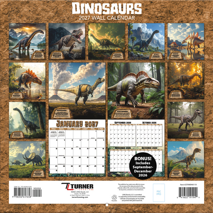 Dinosaurs 2027 Square Wall Calendar