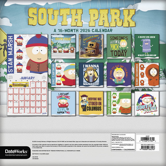 South Park 2026 Square Wall Calendar