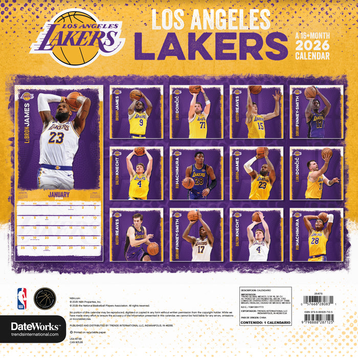 Los Angeles Lakers 2026 Square Wall Calendar